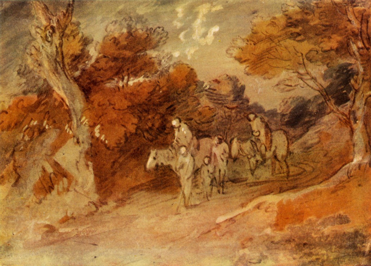 Figurky a koně v venkovské uličce, polovina konce 18. století, 1934. od Thomas Gainsborough