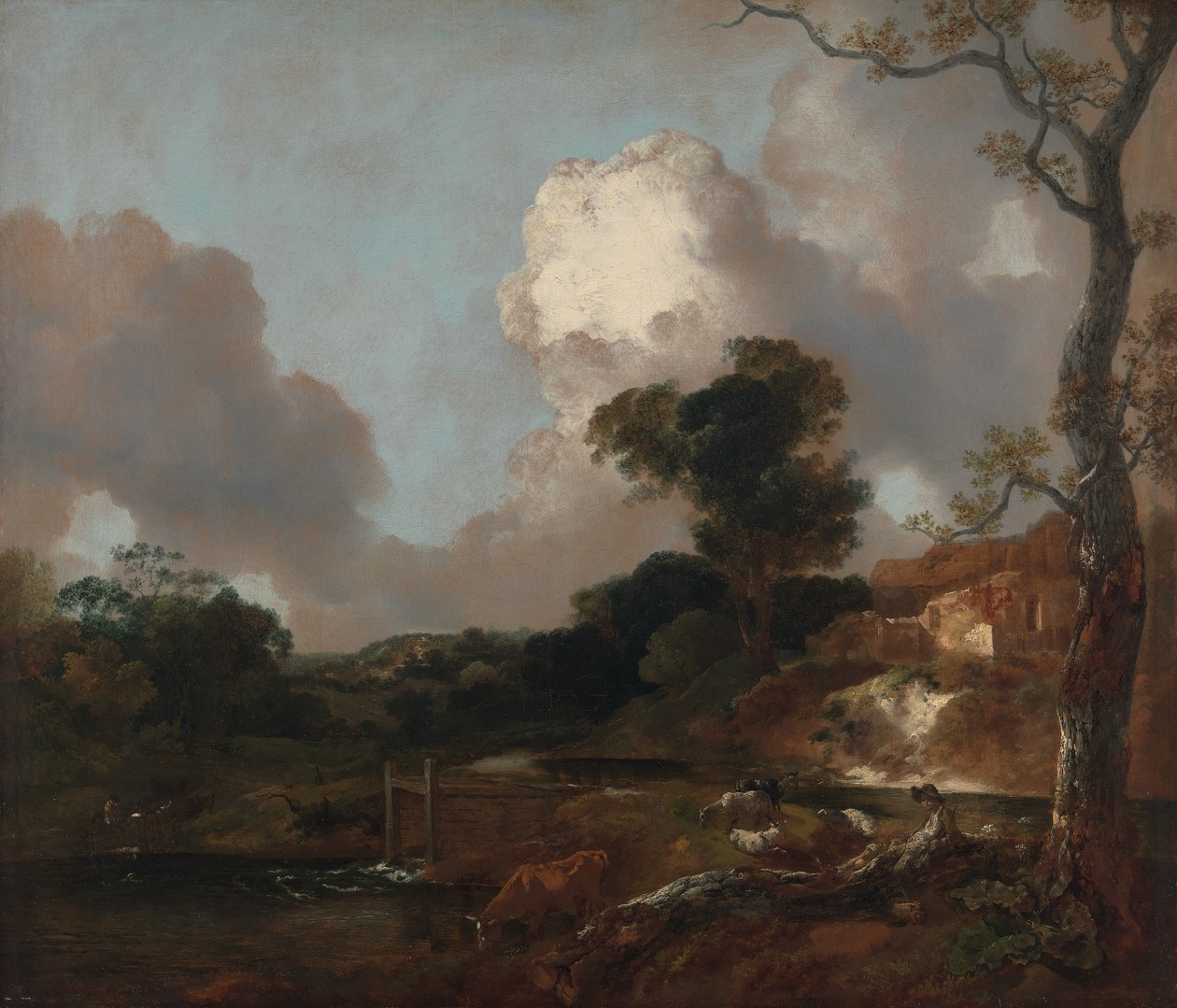 Krajina s potokem a jezem od Thomas Gainsborough