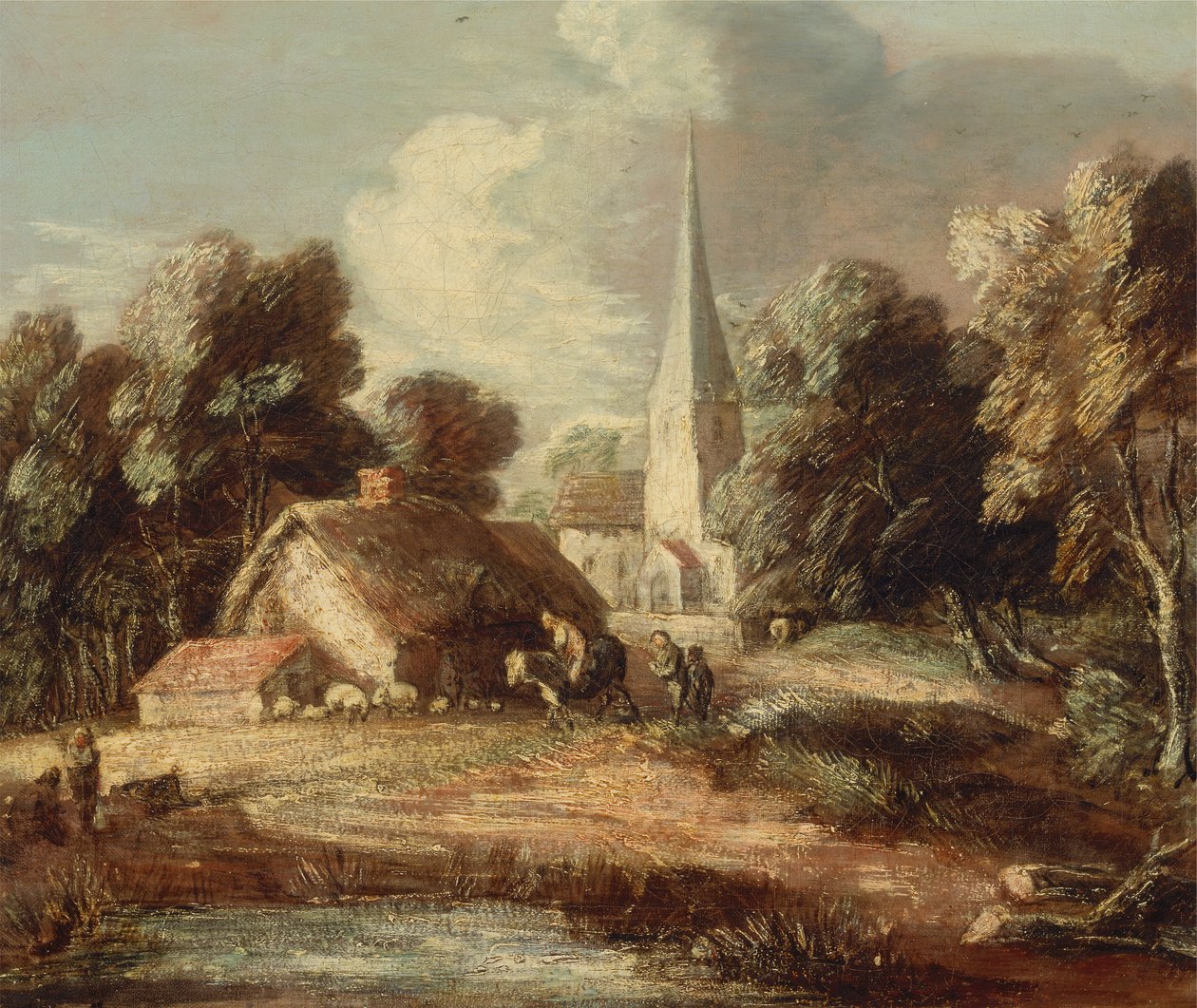 Krajina s chatou a kostelem, v letech 1771 až 1772. od Thomas Gainsborough