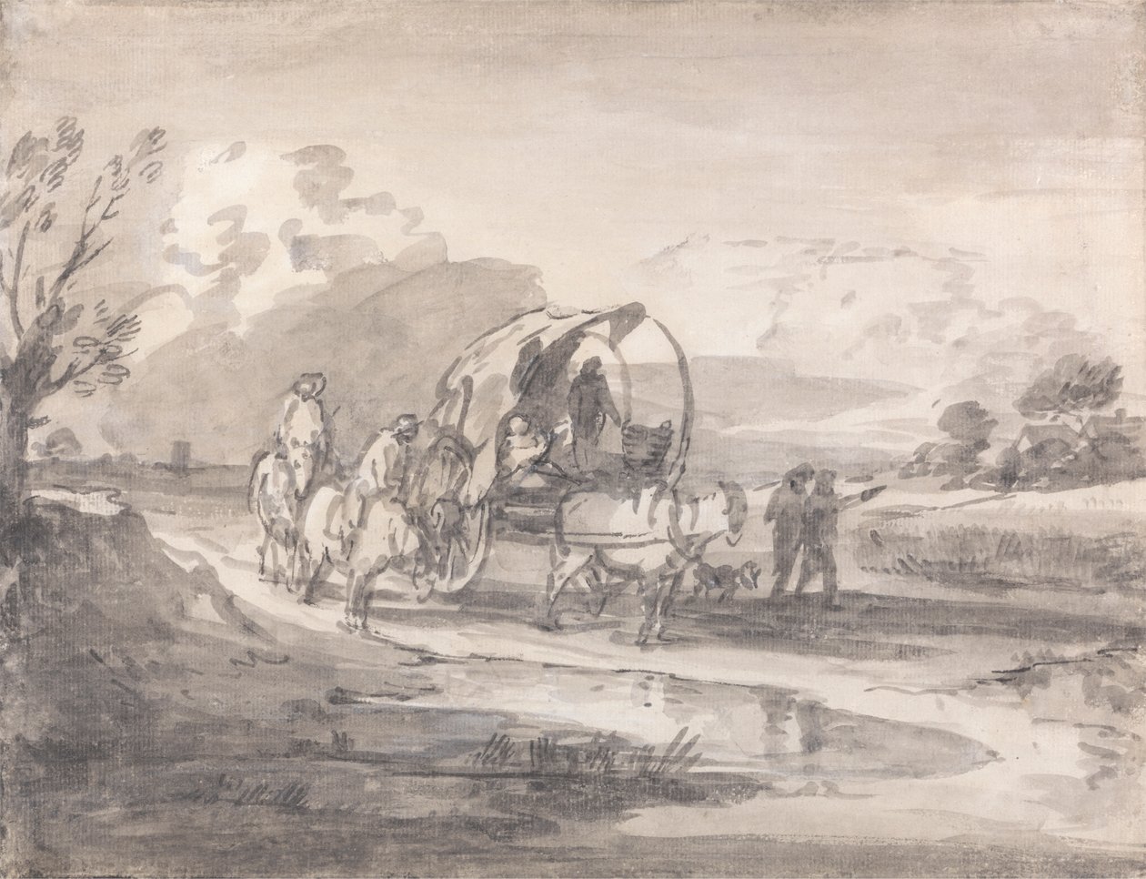 Otevřená krajina s jezdci a krytým vozíkem od Thomas Gainsborough