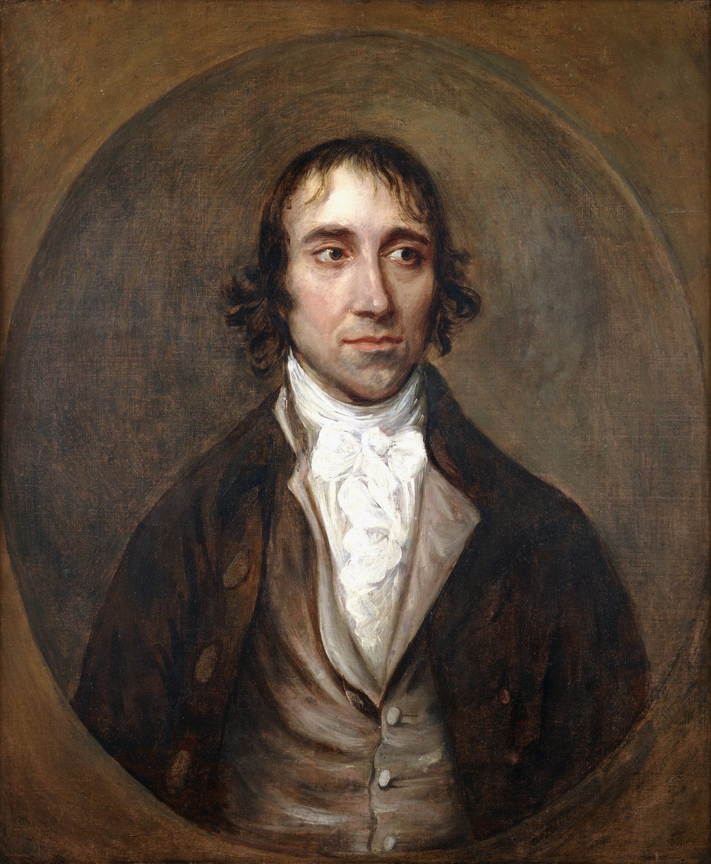 Portrét Johna Gainsborougha, umělcova bratra, délka přes prsa, v hnědé bundě, vestě a bílé pažbě, od Thomas Gainsborough