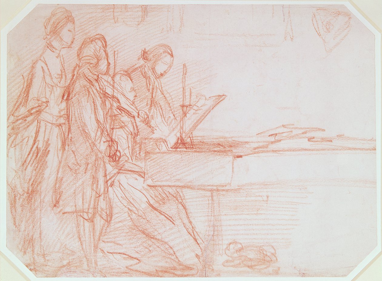 Studie ke skupinovému portrétu hudební skupiny, cca 1770 (červená křída na papíře) od Thomas Gainsborough