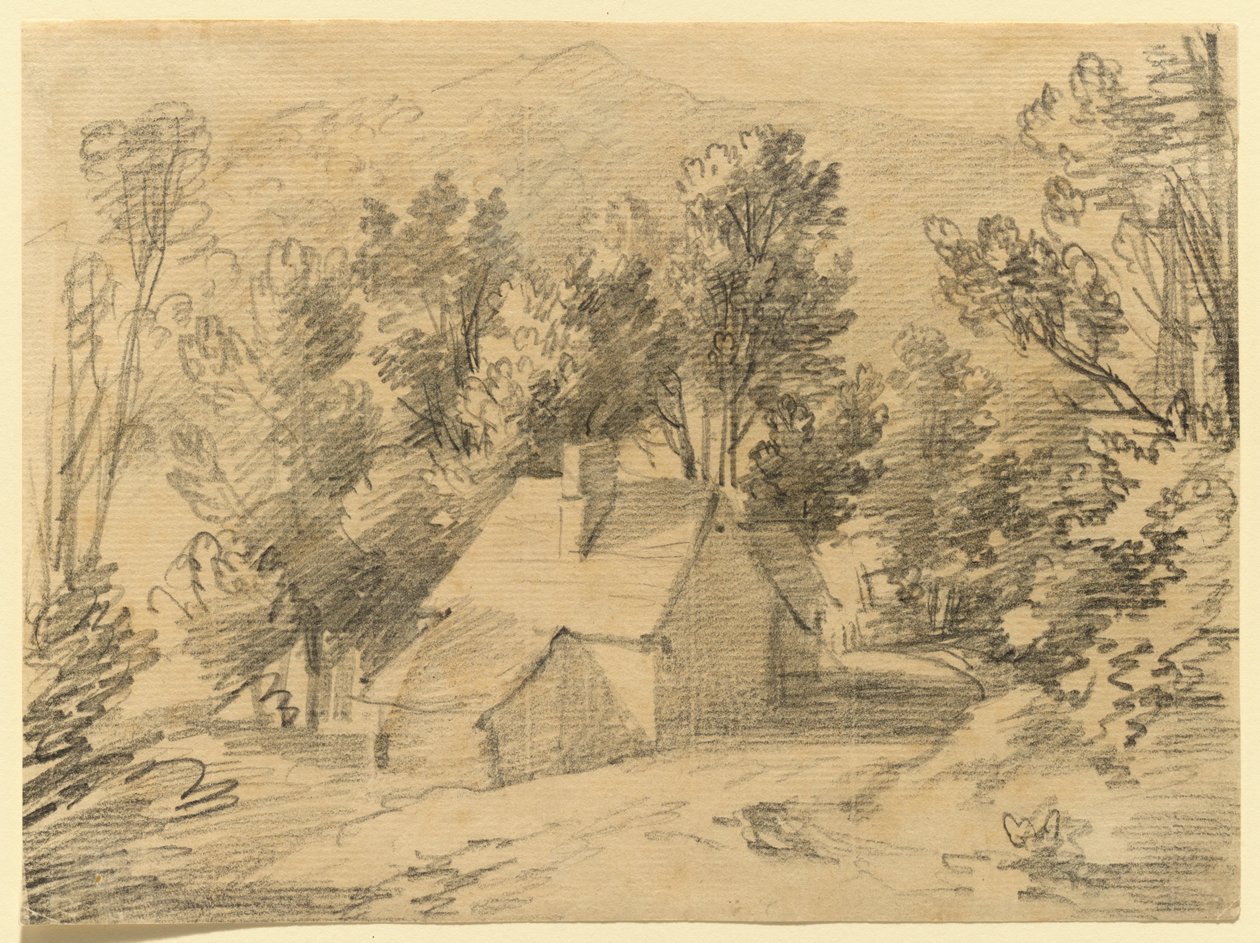 Studie domu a kůlny v zalesněném údolí od Thomas Gainsborough