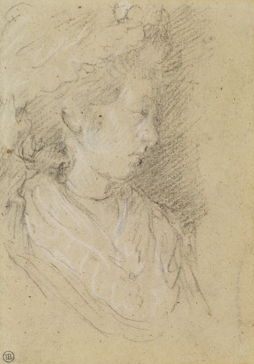 Studie ženy v mafiánské čepici (černobílá křída na tkaném papíře) od Thomas Gainsborough