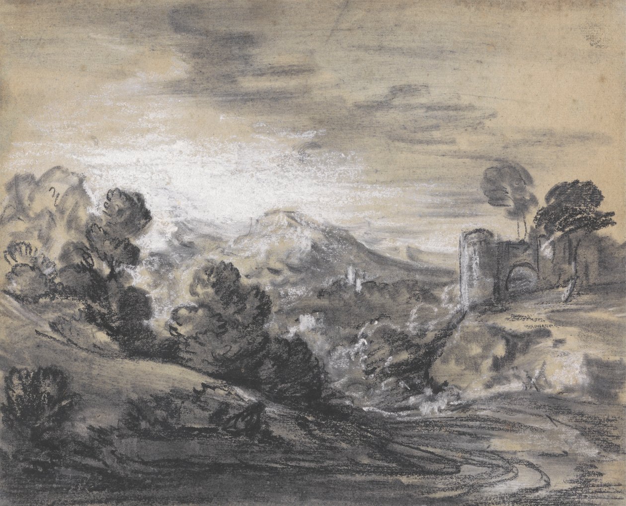 Zalesněná krajina s hradem od Thomas Gainsborough