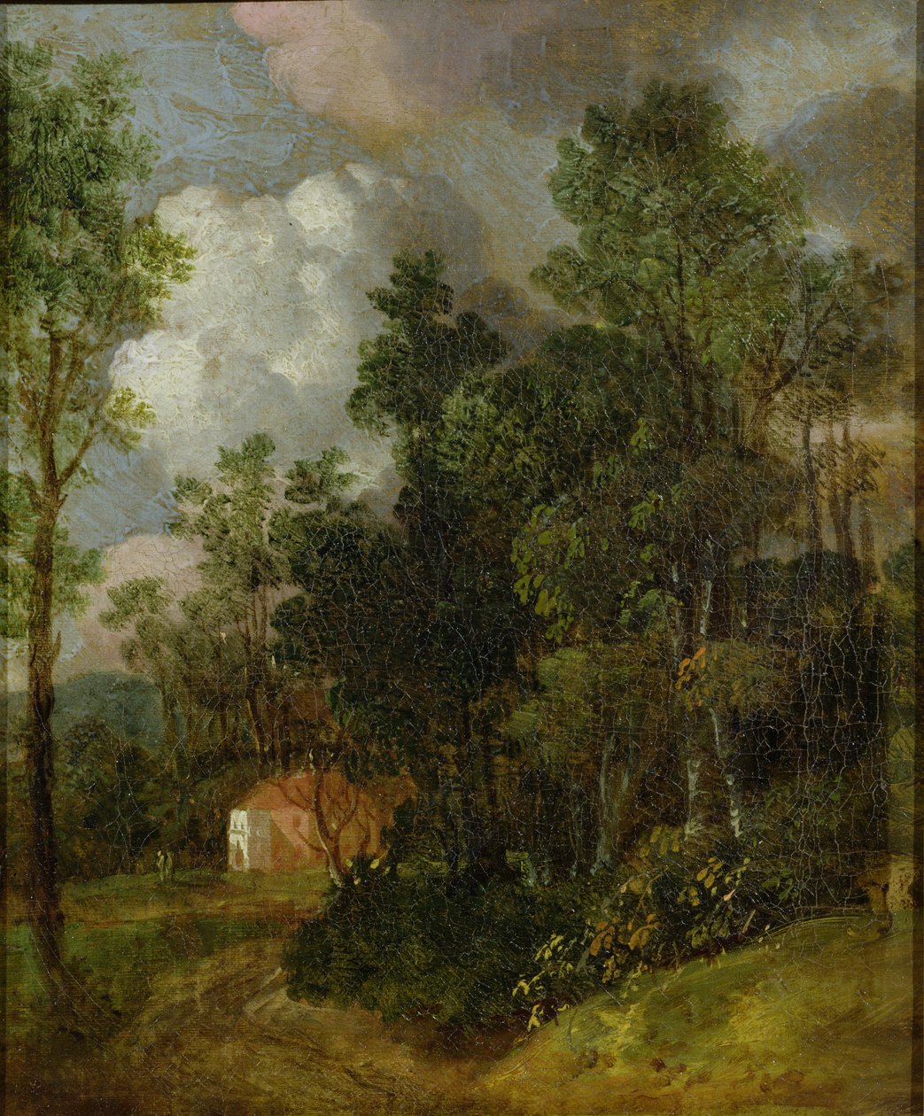 Zalesněná krajina s venkovským domem a dvěma figurami, kolem roku 1752 (olej na plátně na plátně) od Thomas Gainsborough