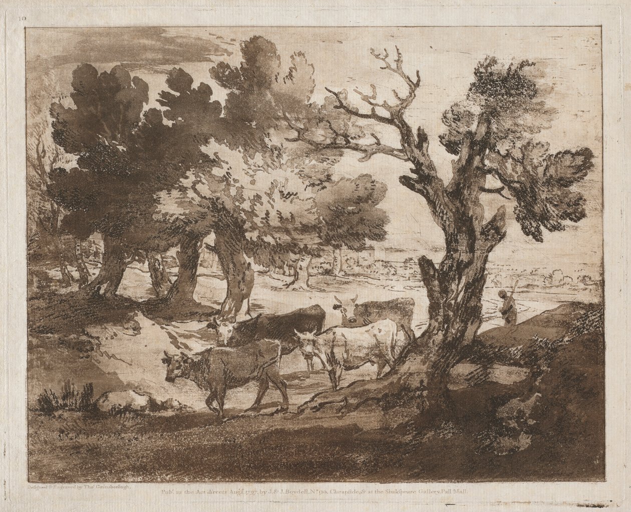 Zalesněná krajina s pastevcem a krávami od Thomas Gainsborough