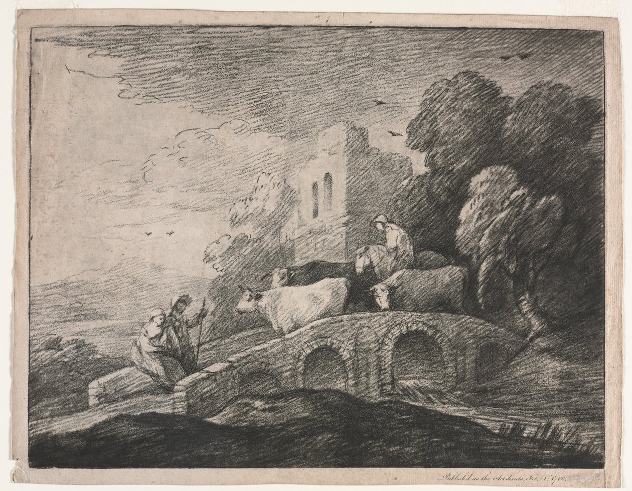 Zalesněná krajina s pastevci pohánějícími dobytek, 1779-1780. od Thomas Gainsborough