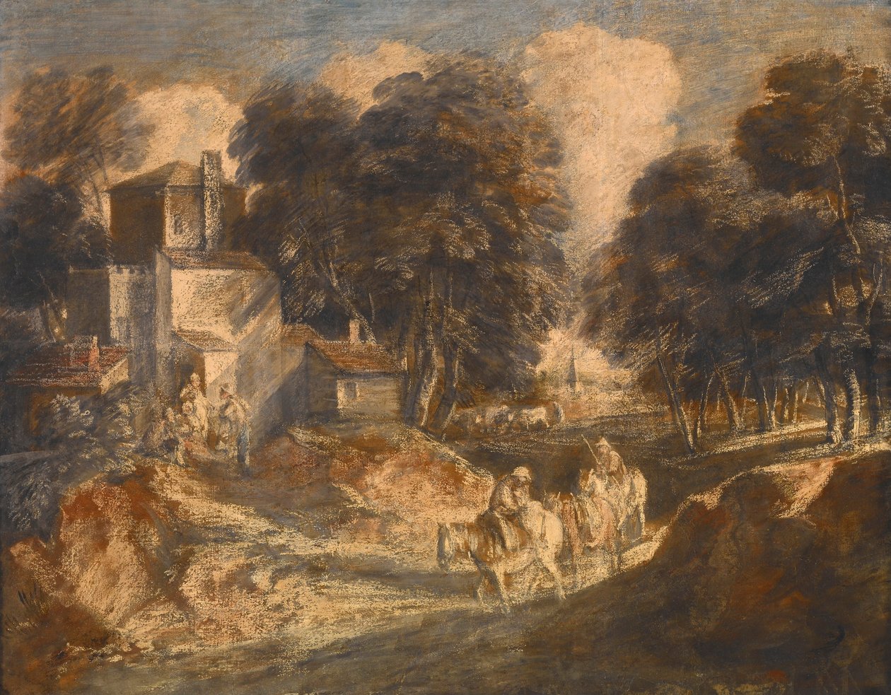 Waldlandschaft mit berittenen Bauern od Thomas Gainsborough