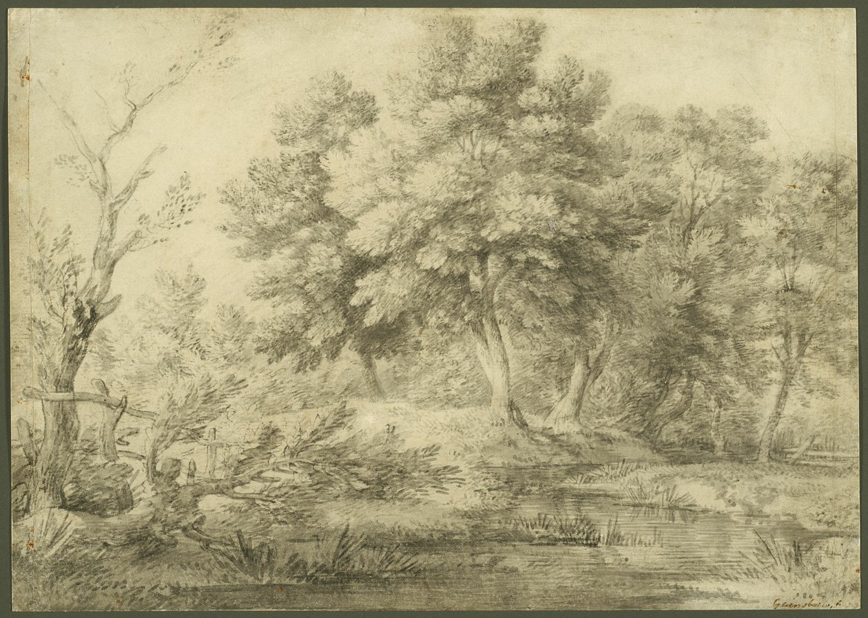 Zalesněná krajina s potokem od Thomas Gainsborough
