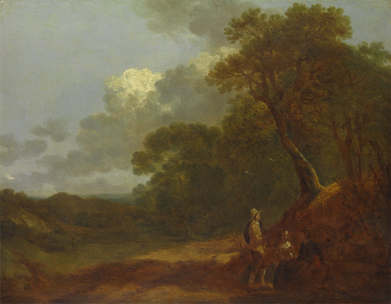 Zalesněná krajina s mužem mluvícím se dvěma sedícími ženami, ca. 1745. od Thomas Gainsborough