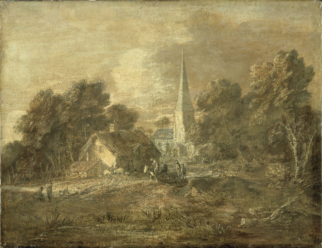Zalesněná krajina s vesnickou scénou, počátek 1770-72 od Thomas Gainsborough