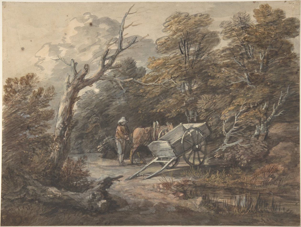 Lesní scéna s rolníkem, koněm a vozíkem od Thomas Gainsborough