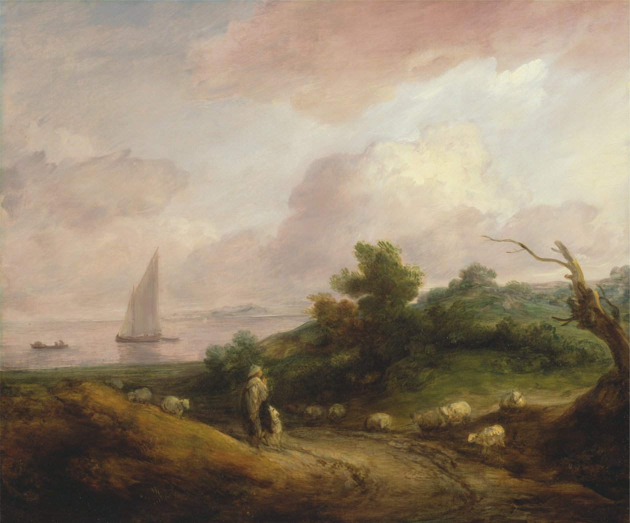Pobřežní krajina s pastýřem a jeho stádem od Thomas Gainsborough RA