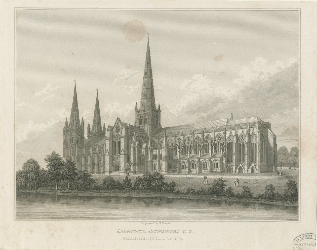 Katedrála Lichfield - South East View: rytina, nd [c 1833] (tisk) od Thomas George Lomax