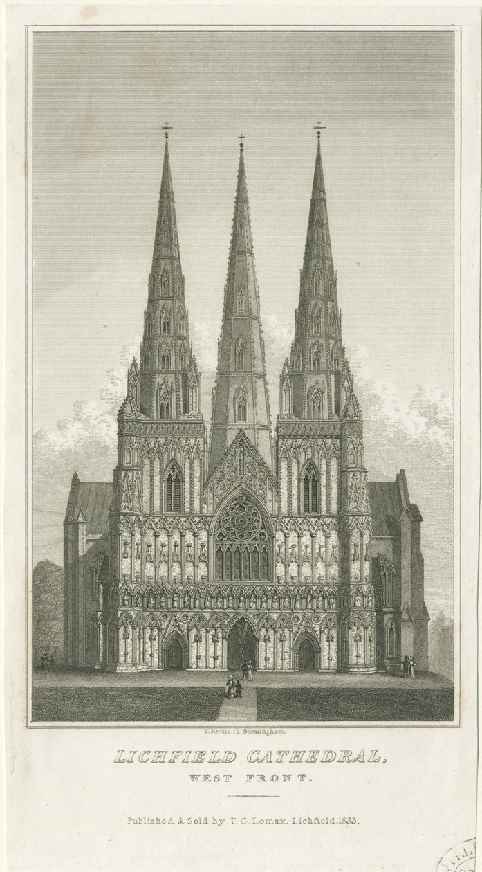 Katedrála Lichfield - Západní fronta: rytina, nd [c 1833] (tisk) od Thomas George Lomax