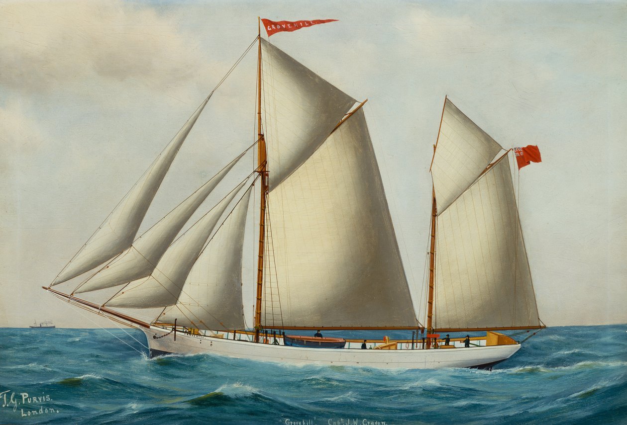 The Fore and Aft Schooner Grovehill in Full Sail (olej na plátně) od Thomas George Purvis