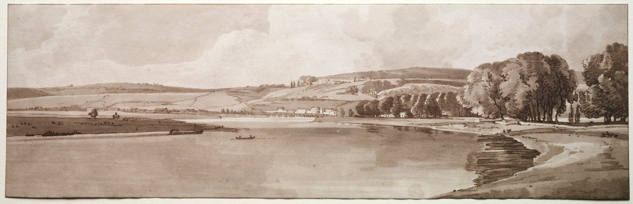 Výběr dvaceti nejmalebnějších pohledů v Paříži: Pohled na Belle Vue a Pont de Sêve, 1802 od Thomas Girtin