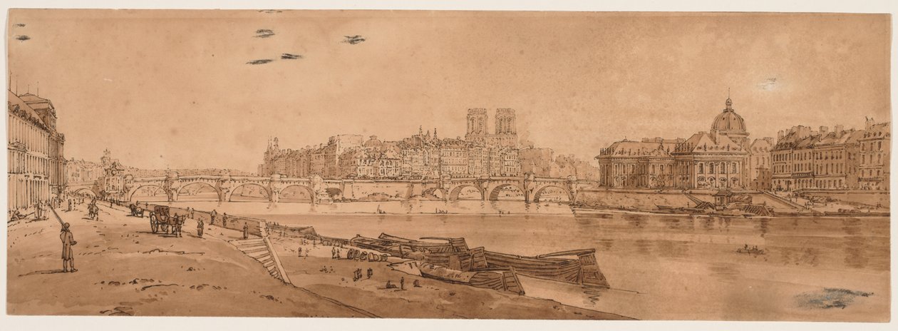 Výběr dvaceti nejmalebnějších pohledů v Paříži: Pohled na Pont Neuf, část Louvru, Notre Dame a College of Four Nations od Thomas Girtin