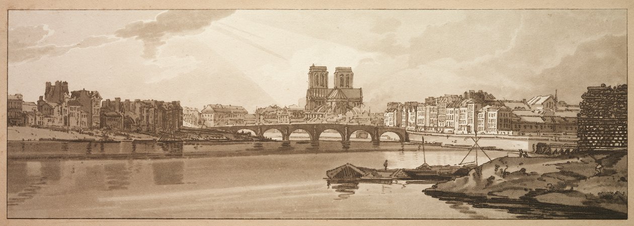 Výběr dvaceti nejmalebnějších pohledů v Paříži: Pohled na Pont de la Tournelle a Notre Dame převzatý z Arsenalu od Thomas Girtin