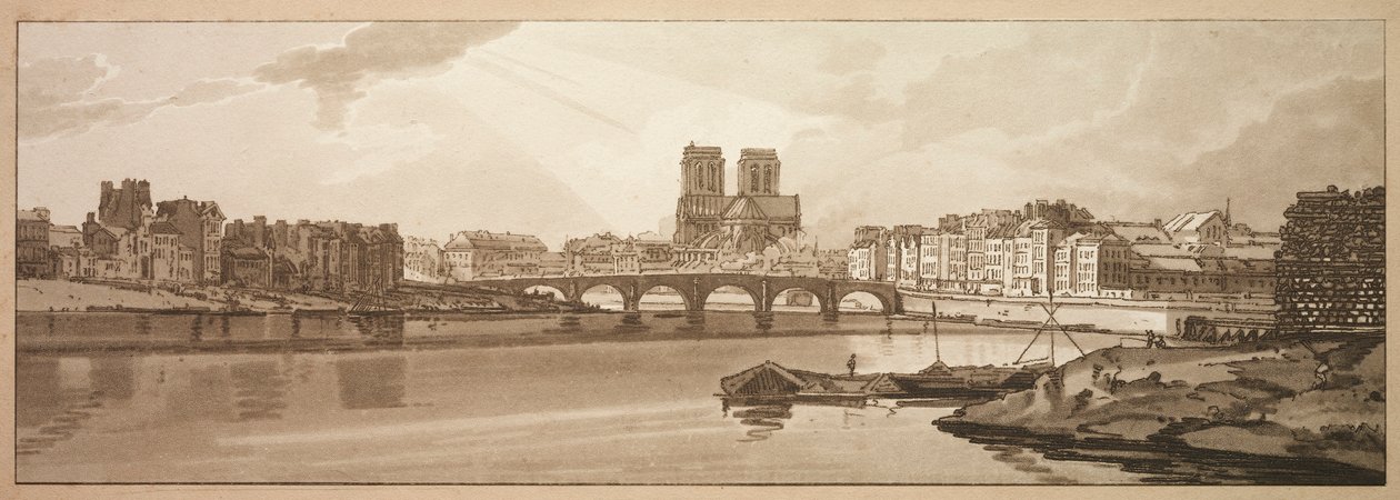 Výběr dvaceti nejmalebnějších pohledů v Paříži: Pohled na Pont de la Tournelle..., 1802. od Thomas Girtin