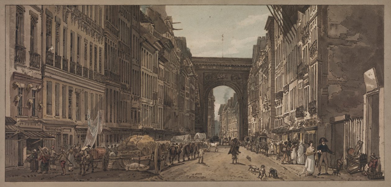 Výběr dvaceti nejmalebnějších pohledů v Paříži: Pohled na bránu St. Denis..., 1803 od Thomas Girtin