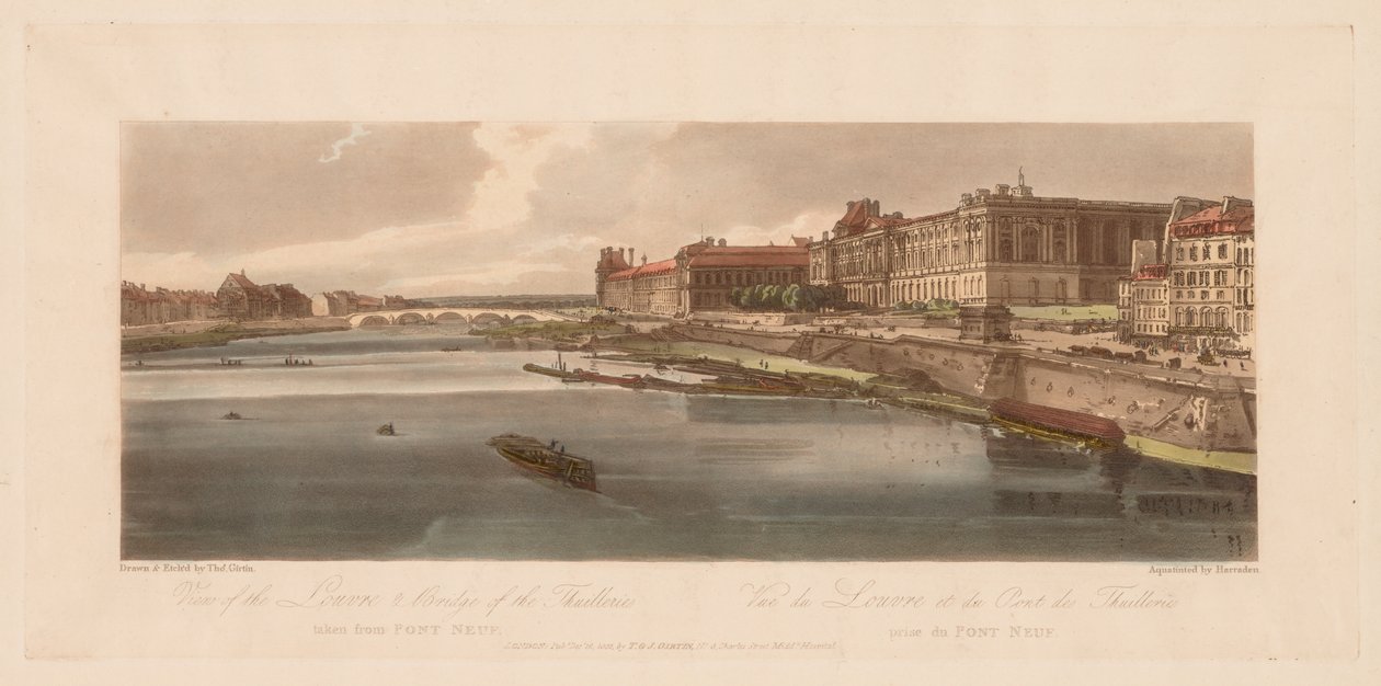 Výběr dvaceti nejmalebnějších pohledů v Paříži: Pohled na Louvre a most Thuilleries z Pont Neuf od Thomas Girtin