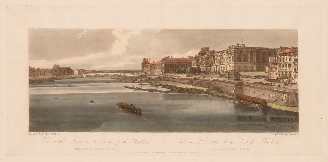 Výběr dvaceti nejmalebnějších pohledů v Paříži: Pohled na Louvre a most, 1802. od Thomas Girtin