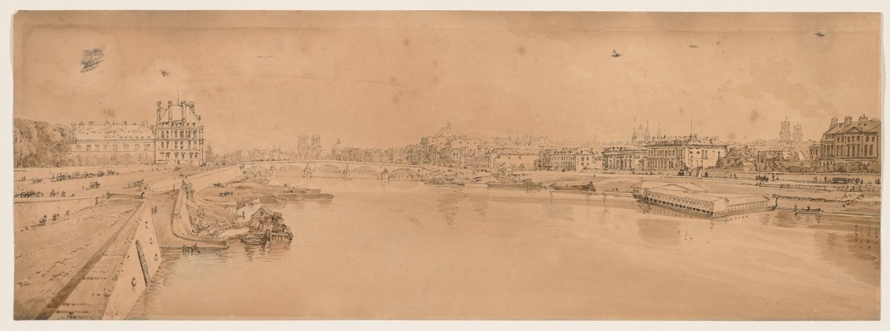Výběr dvaceti nejmalebnějších pohledů v Paříži: Pohled na Tuileries a most a pořízený z Pont de la Concorde od Thomas Girtin