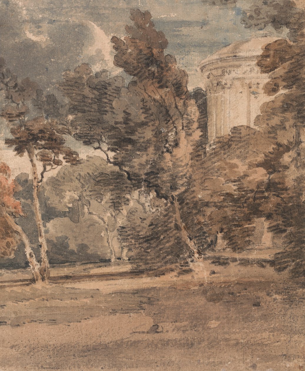 A Temple in Harewood Park, c.1798 (akvarel přes grafit na texturovaném papíře) od Thomas Girtin