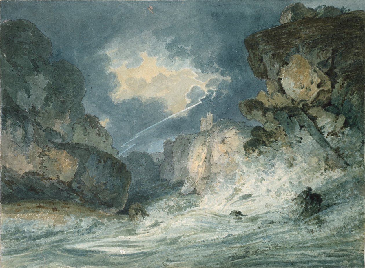 Hrad Dunstanburgh, Northumberland, v bouřce, c1794 od Thomas Girtin