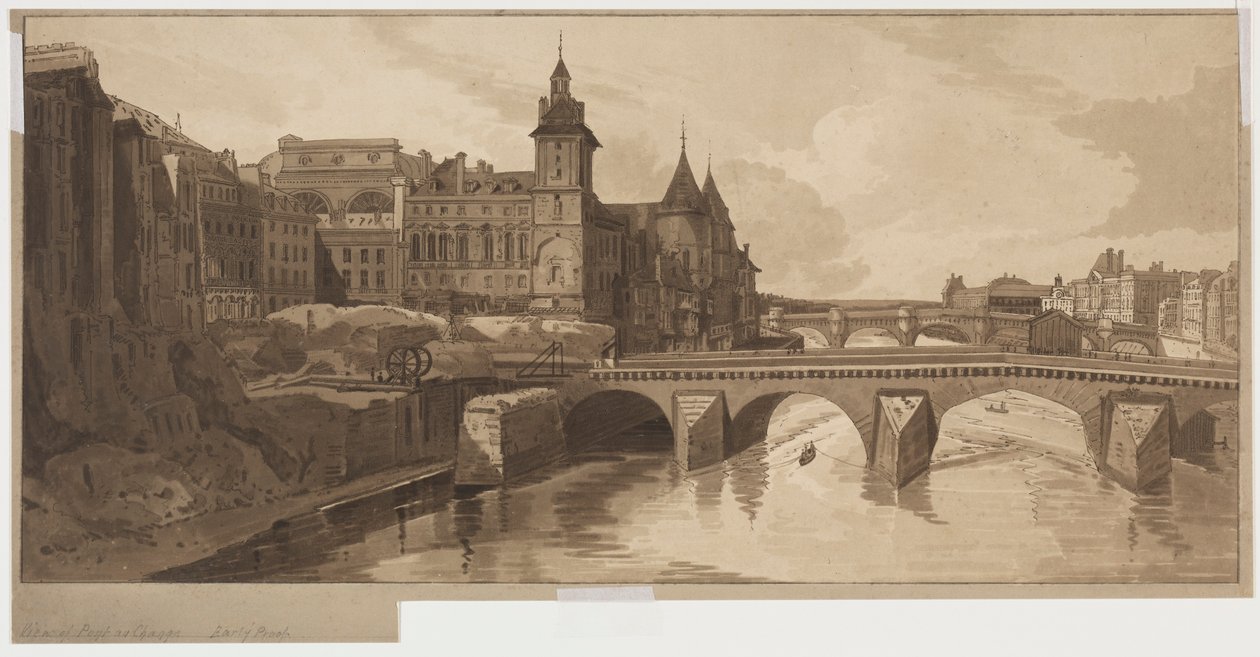 Výběr dvaceti nejmalebnějších pohledů v Paříži: Pohled na Pont au Change, 1802. od Thomas Girtin