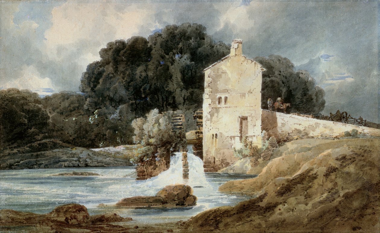 The Abbey Mill, Knaresborough, kolem roku 1801 (akvarel s tělovou barvou přes grafit na položeném papíře) od Thomas Girtin