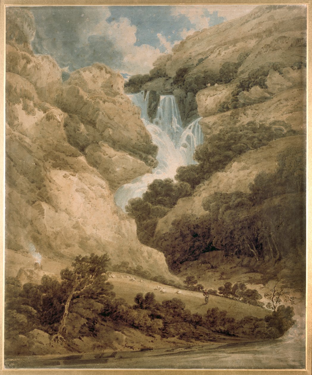 Soutěska Wathenlath s vodopády Lodore, Derwentwater, c1801 od Thomas Girtin