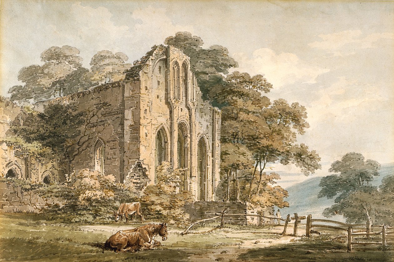 Valle Crucis Abbey, Denbighshire, Severní Wales (akvarel přes tužku na bílém tkaném papíře) od Thomas Girtin
