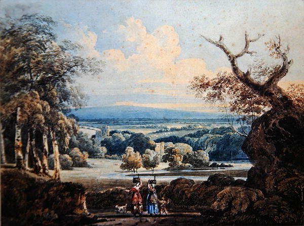 Pohled na hrad Arundel s venkovskými ženami v popředí, cca 1796 (akvarel na papíře) od Thomas Girtin
