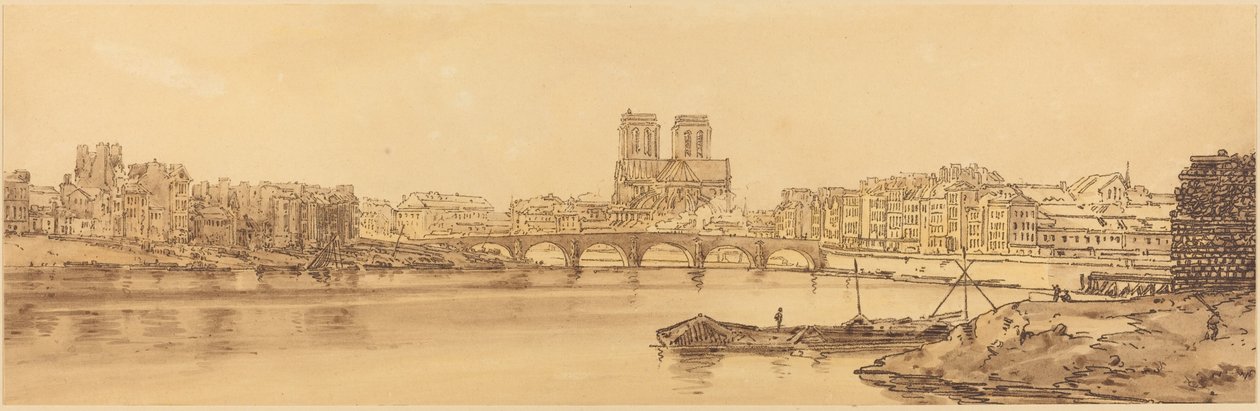 Pohled na Pont de la Tournelle a Notre Dame Převzato z Arsnelu: pl.11 od Thomas Girtin