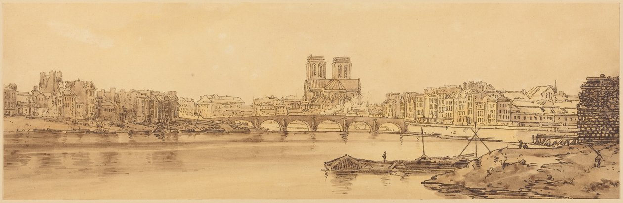 Pohled na Pont de la Tournelle a Notre-Dame od Arsenalu: tabule 11 od Thomas Girtin