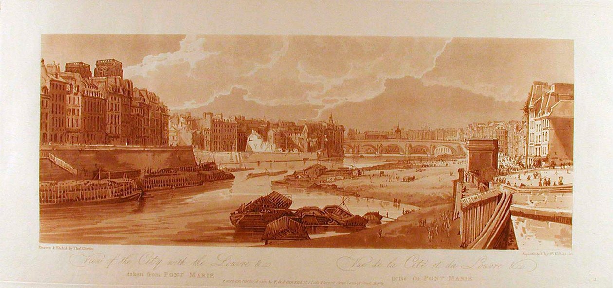 Ansicht der Stadt mit dem Louvre &c vom Pont-Marie aus gesehen od Thomas Girtin