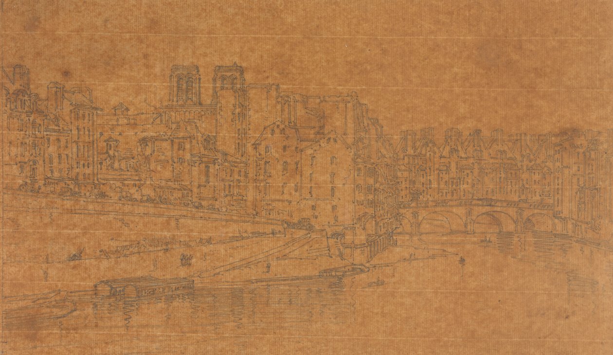 Pohled na Pont St. Michel, převzatý z Pont Neuf, 1803 (studie pro desku 4 z Pohledů v Paříži) od Thomas Girtin
