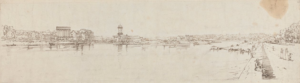 Pohled na vesnici Chaillot Převzato z Pont de la Concorde od Thomas Girtin