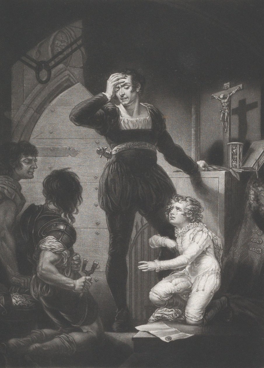 Princ Arthur a Hubert Shakespeare, král Jan, dějství 4, scéna 1, 1823-24. od Thomas Goff Lupton