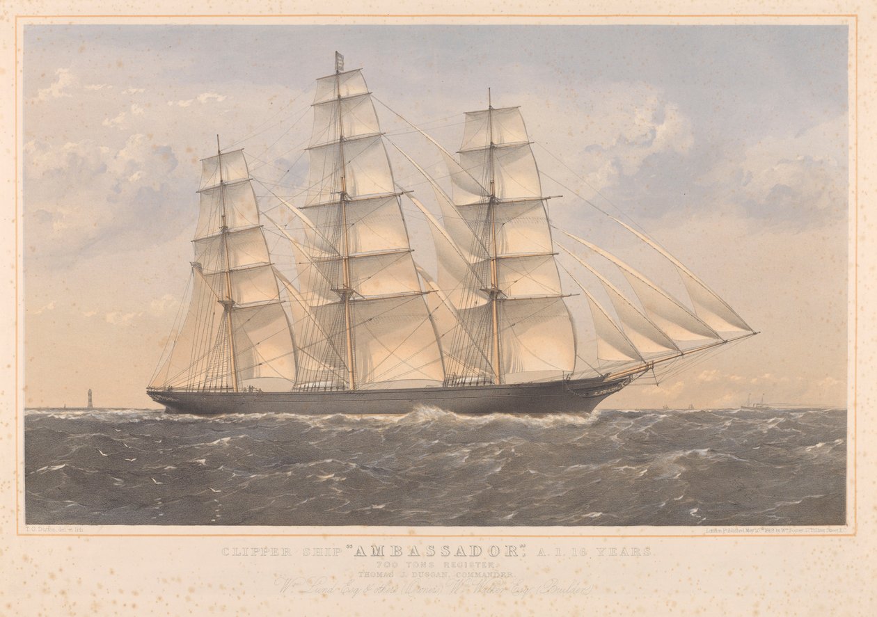 Clipper Ship Ambassador, A.1. 16 let... William Lund Esquire  others (majitelé) William Walker Esquire (stavitelé) od Thomas Goldsworth Dutton
