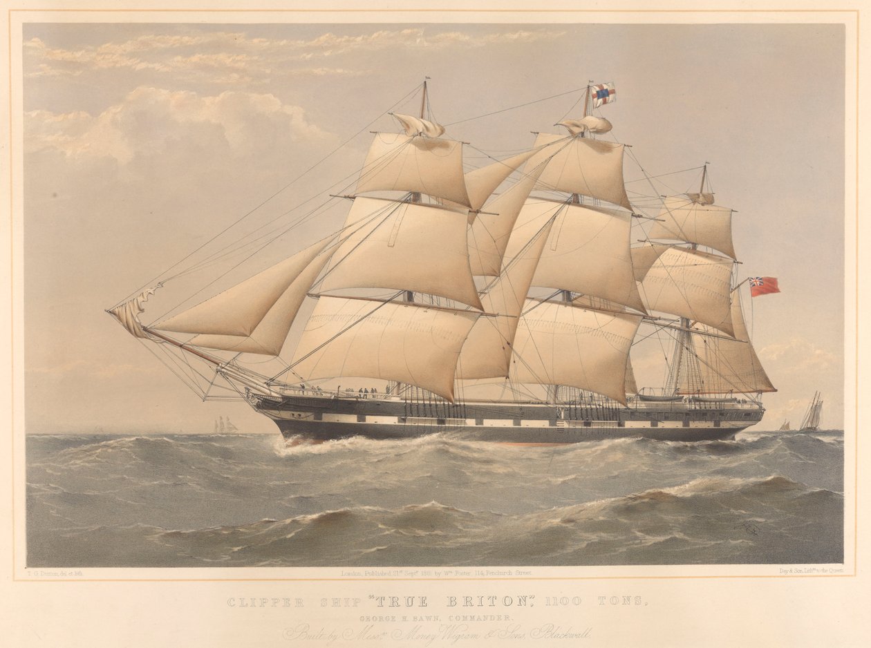 Clipper Ship True Briton 1100 tun, od Thomas Goldsworth Dutton