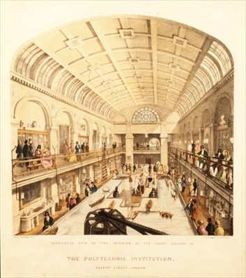 Vnitřní pohled na Velkou galerii v Polytechnickém ústavu, Regent Street, c.1838 (barevné lito) od Thomas Goldsworth Dutton