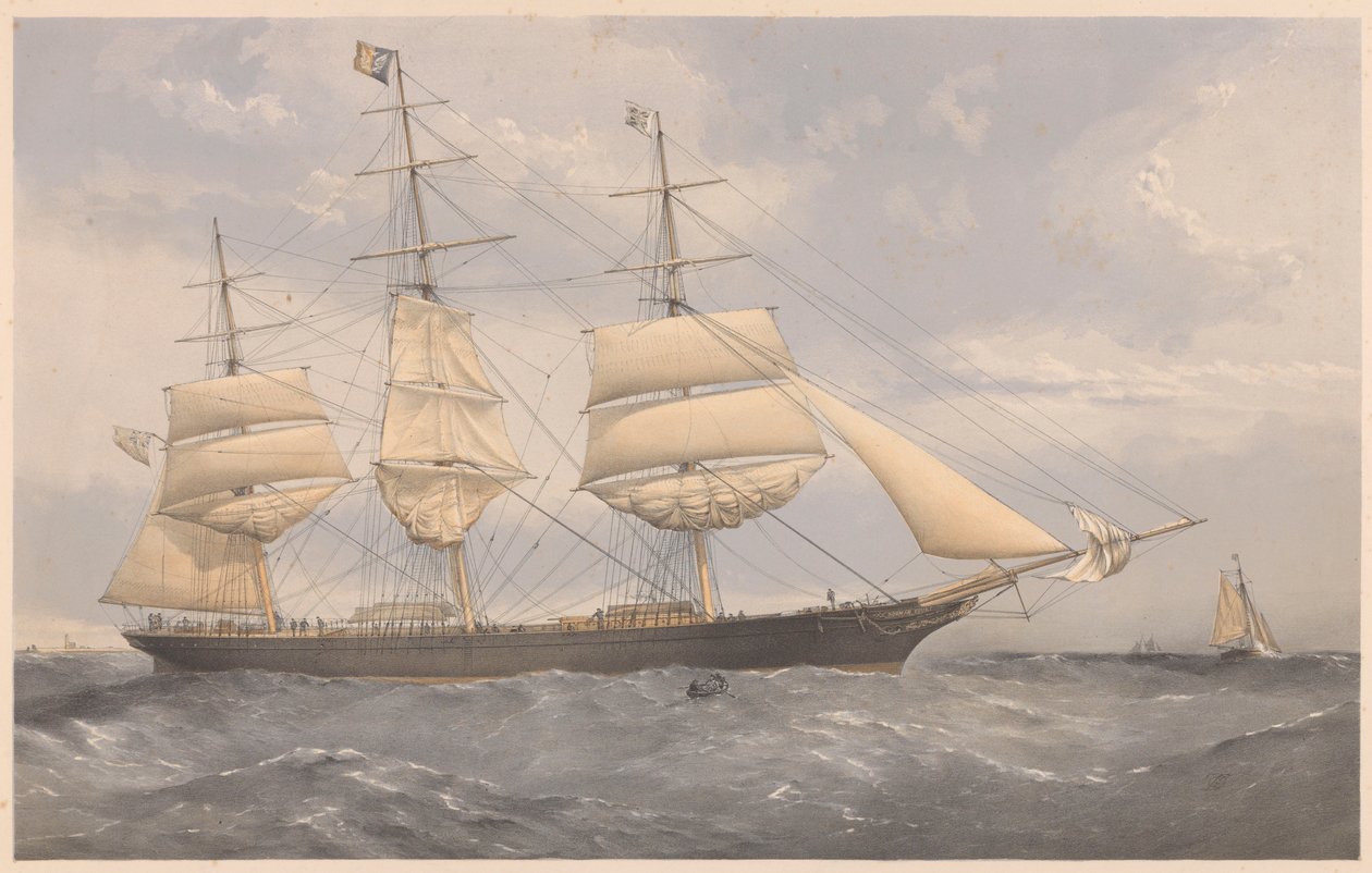 Clipper Ship Norman Court, asi 1868-74 (kolorovaná litografie, grafit) od Thomas Goldsworth Dutton