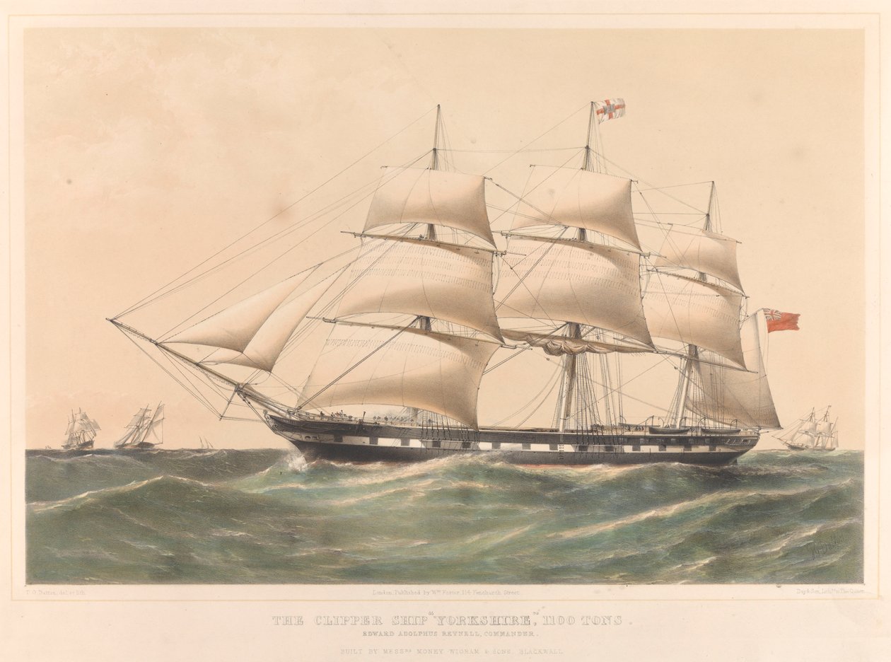 Clipper Ship Yorkshire 1100 Tons, asi 1857-60 (kolorovaná litografie) od Thomas Goldsworth Dutton
