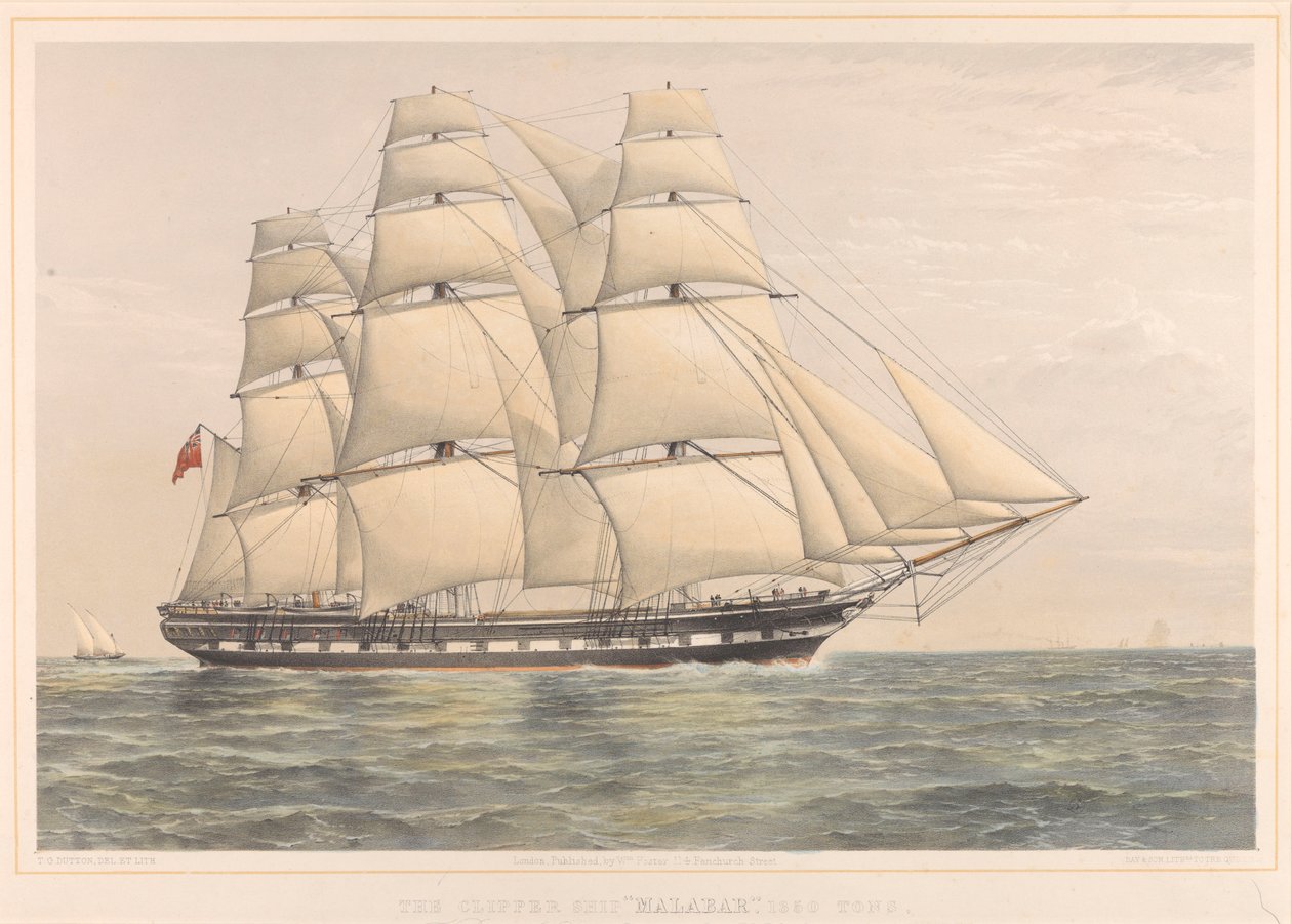 Clipper loď Malabar 1350 tun od Thomas Goldsworth Dutton