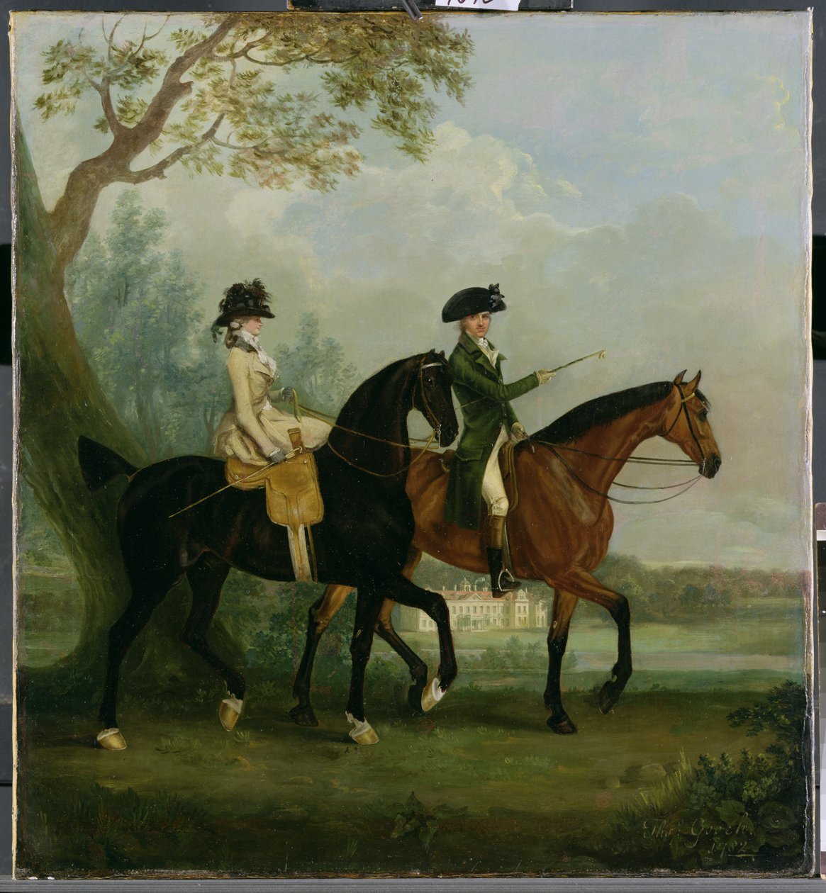 The Hon. Marcia Pitt na koni se svým bratrem Honem. George Pitt (později 2. lord Rivers) v parku Stratfield Saye House, 1782 od Thomas Gooch