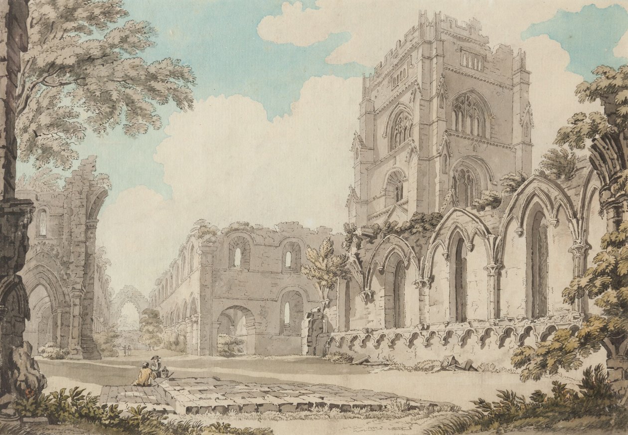 Fountains Abbey, datum neznámé (akvarel na papíře) od Thomas Hearne